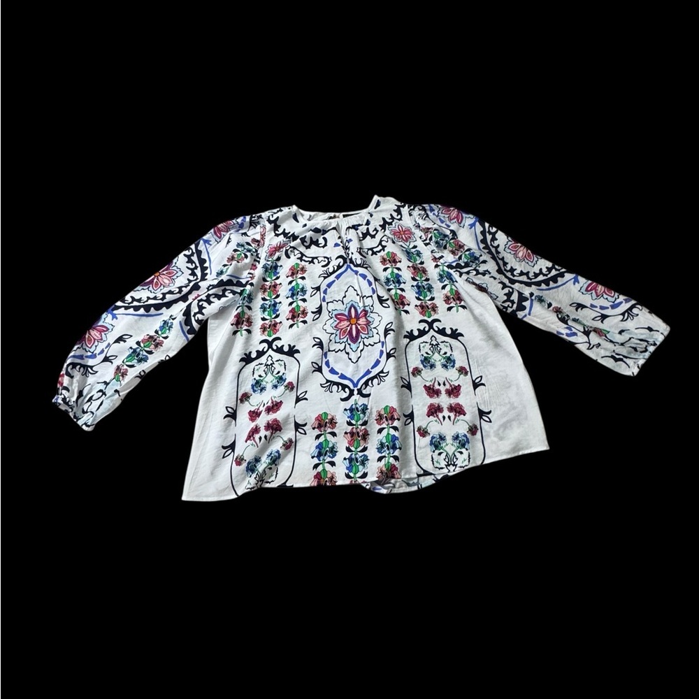 Lane Bryant White and Blue Embroidered Top